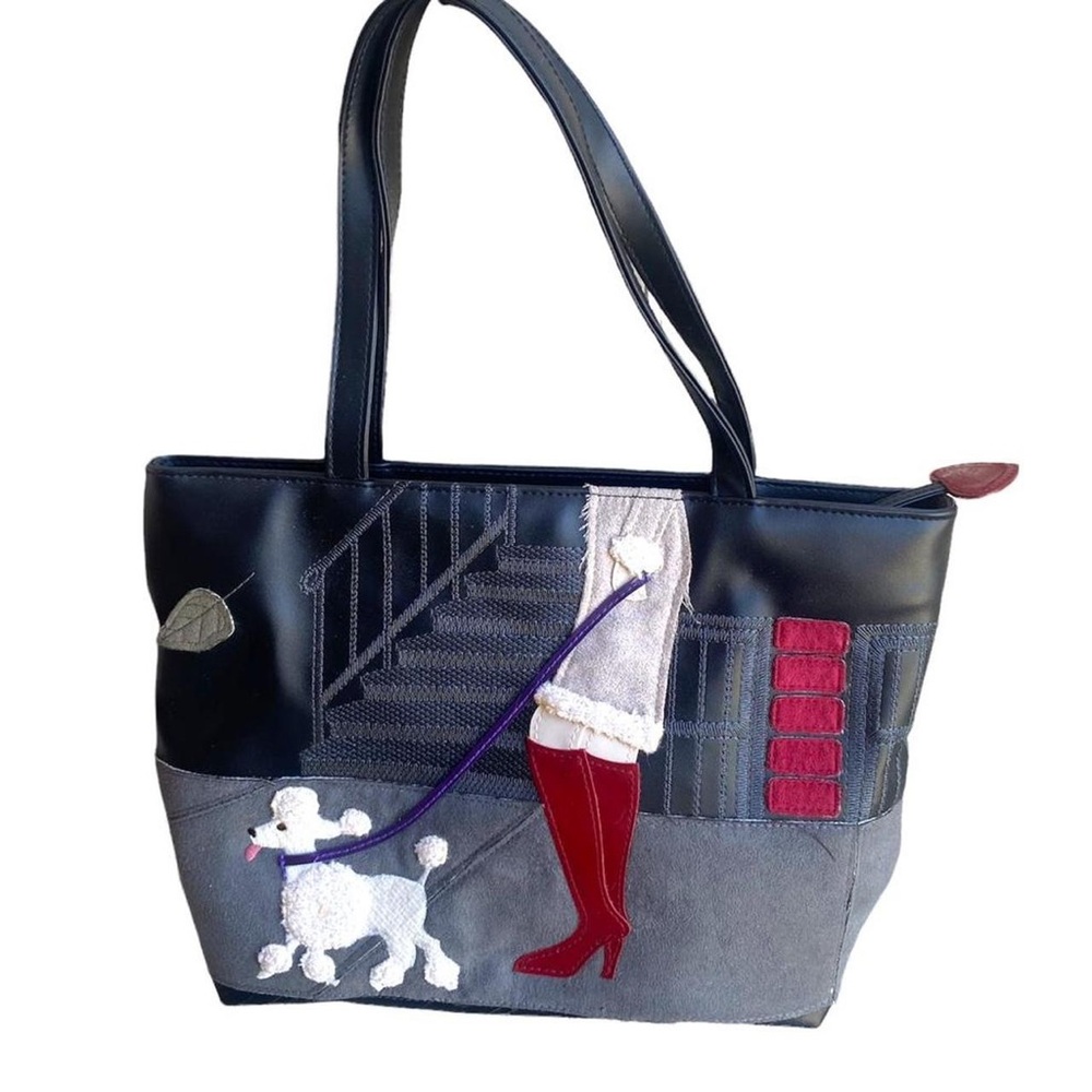 Vintage Black and Gray Tote with Red Accents